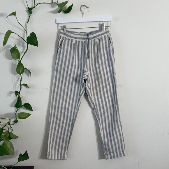 Zara Cotton Pull-on Drawstring Waist Striped Off White Pants - Picture 1 of 8